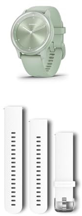 Garmin vívomove Sport, Hybrid Smartwatch with up to 5 days battery life, Cool Mint & Quick Release Band (20 mm) - White/silver