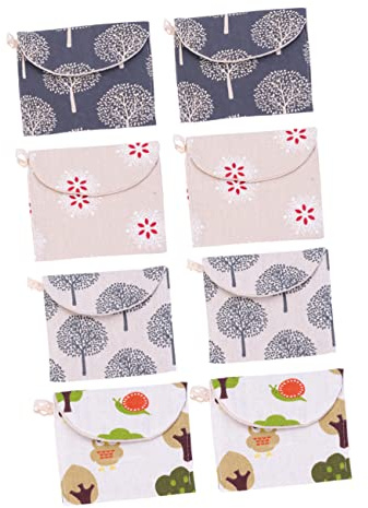Healvian 8pcs Portable Sanitary Napkin Organizer Bag Made of Cotton and Linen, Wear Resistant and Lightweight Pouch for Travelling and Outdoor Use, Suitable for Girls and Style