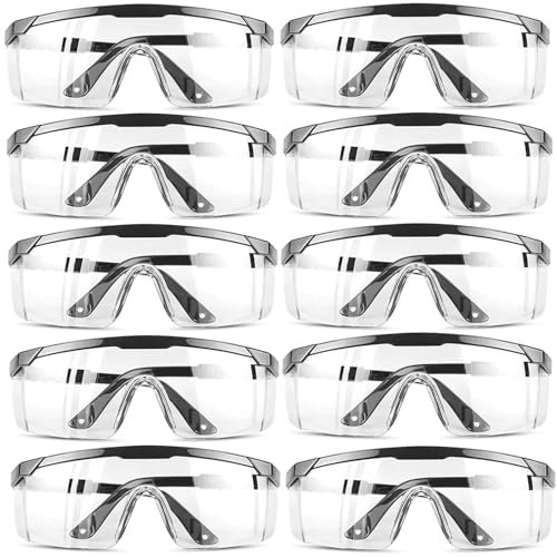10 Stück Schutzbrille für Brillenträger - Arbeitsschutzbrille Einstellbare Augenschutz Anti-Kratzer Vollsicht Überbrille für Werkstatt