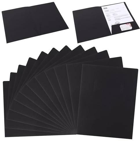 Carpeta de Papel Kraft con Solapa, 12 Piezas Carpetas de Presentacion A4 con Bolsillos, Carpetas Carton Marrón para Documentos, Archivador, Reuniones Presentaciones, Contratos Informes (Negro)