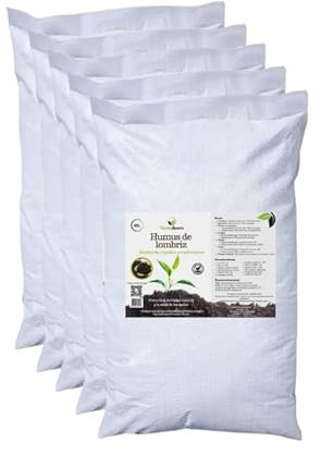Humus de Lombriz Vermiduero 100% Natural – Pack de 5 Sacos de 40L – Abono Orgánico Ecológico para Huerto y Jardín – Mejorador de Suelo Rico en Nutrientes (5)