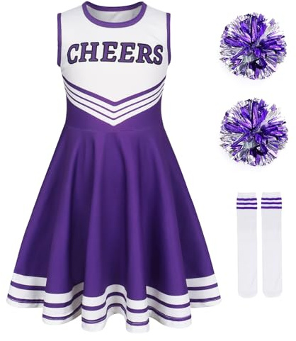 Berich Cheerleader Outfit Kids Girls Cheerleader Dress up 5-6 Years,Purple