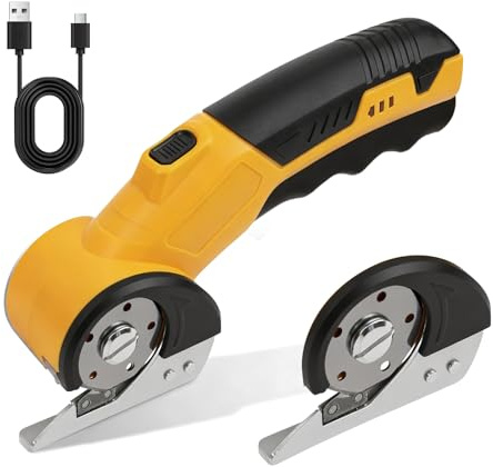 Taglierina di cartone elettrico 3.6 V, taglierina universale, taglierina a rullo senza fili ricaricabile, forbici elettriche per taglio preciso di cartone feltro tappeto pelle plastica tessuto (giallo