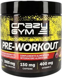 Crazy GYM Pre-Workout – Nahrungsergänzungsmittel mit Kreatin, Koffein, Ginseng- und Rosenwurzelextrakten, Vitaminen C, E, B1, B2, Niacin – (30 Portionen) – Angenehmer Geschmack (Exotischer Punch)