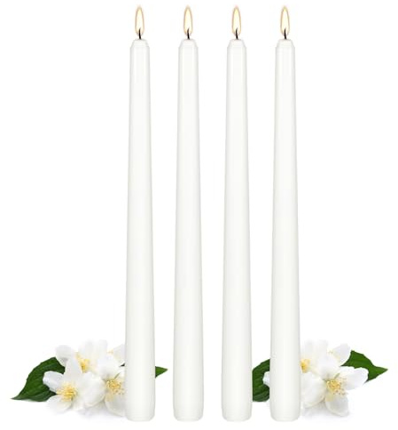 White Taper Candles, Mothers Day Gifts for Mom,10 Inch Dripless Candlestick, Jasmine Scented Colonial Candle, Dripless Long-Lasting Burning Candle Sticks for Home Décor, Dinner, Weddings,4Pack