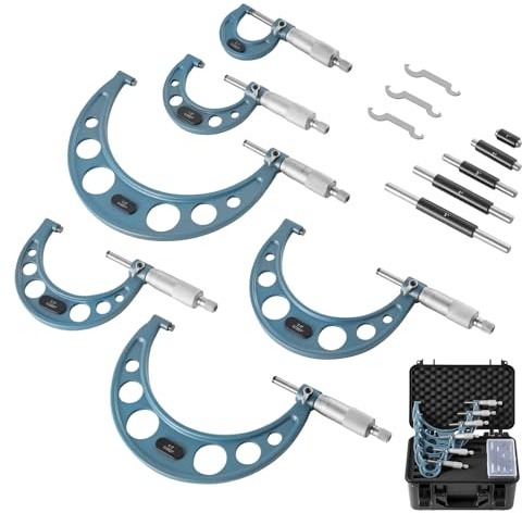 VEVOR 6 PCS Micrometer Set, 0-1/1-2/2-3/3-4/4-5/5-6 Machinist Outside Micrometer, Precision 0.0001 Accuracy, Professional Machinist Tools with Protective Case, for Metalworking & Engineering