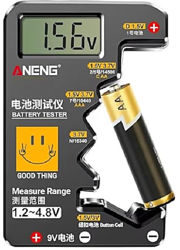 Comprobador de Pilas Digital Universal – Compatible con Pilas AA, AAA, C, D, N, 9V, Recargables y Pilas de Botón – Medidor de Estado de Pila con Pantalla Digital – Tester Portátil