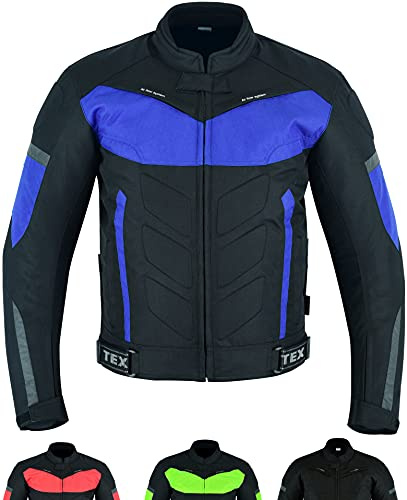 Texpeed Chaqueta moto hombre 4 estaciones con protecciones - Impermeable de motociclista con armadura CE (EN 1621-1) - Verano/invierno Negro y Azul - 5XL