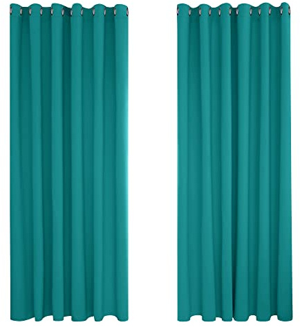 Deconovo Super Soft Thermal Insulated Eyelet Blackout Curtains Bedroom 90 x 108 Inch Turquoise 2 Panels