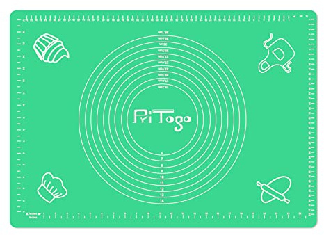 Pritogo Bakmatta (65 x 45 cm grön) silikonmatta med skala, bakunderlägg, degmatta, rullmatta – non-stick extra stabil, halkfri