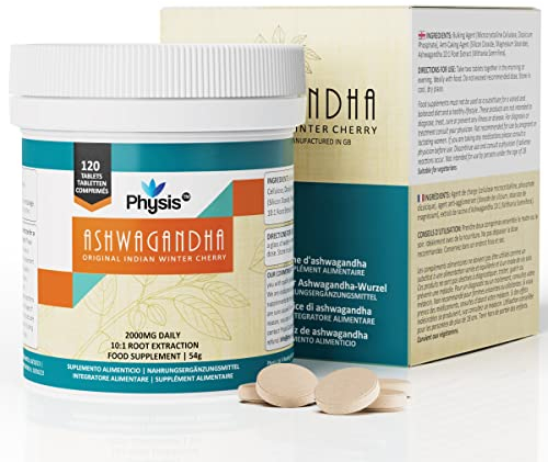 Physis Ashwagandha Kapseln Hochdosiert | 2000 mg Ashwaganda Pulver pro Portion | 120 Vegane Ashwagandha Kapseln | Leicht zu schlucken, unterstützt die kognitiven Fähigkeiten