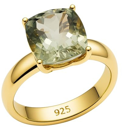 Sophia Rose Jewellery Anillo de plata de ley chapada en oro con amatista verde (US Size 9 / Diameter 19)