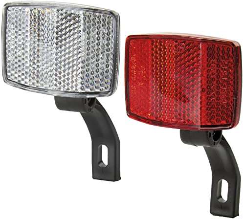 cyclingcolors Fahrrad Reflektoren Set Weiß Front vorne + rot Rear hinten rennrad MTB Frontstrahler Rückstrahler Kunststoffhalter