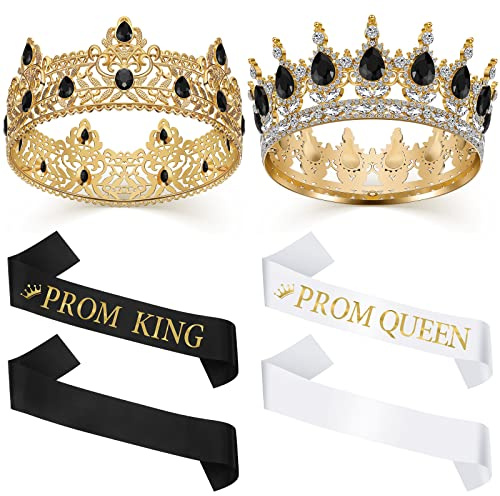 Hinly 6 Pieces Prom King and Queen Crowns Sashes Set, Crystal Tiara for 2026 Homecoming Graduation Party Birthday Wedding(Cool Style)