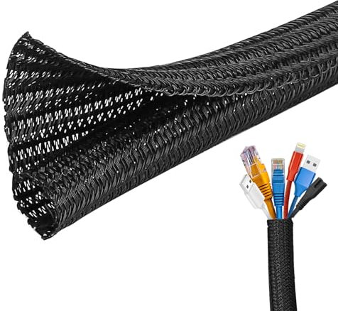 Josnown Cable Tidy Sleeve, 10m Cable Management Tube for PC/TV, Diameter 12-20mm, Self Adhesive Protector Wire Tidy Organiser for Home, Office - Black