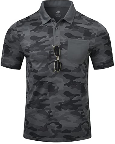 Polo Hombre Manga Corta Camuflaje Polo Trabajo Camisetas Verano Ocio al Aire Libre Sudaderas Top con Bolsillos A-Gris M