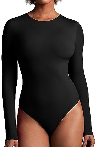 IUGA Long Sleeve Bodysuits for Women Crew Neck Body suit Women's Slimming Basic Tummy Control Bodysuit Tops