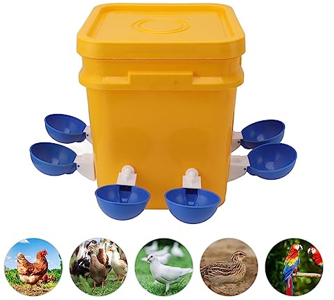 Automatisk Kycklingkoppsvattenbehållare 12L Fat Kycklingmatare och Vattenbehållare Little Hen Supplies Kycklingdrinkare för fjäderfä (Hink + Stor blå skål + svarta skruvar)