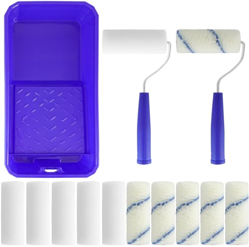 10 rodillos de pintura de 10 cm, juego de mini rodillos de pintura, cepillo de espuma, rodillo de pintura con marco y bandeja de pintura para proyectos de pintura de superficies planas, habitaciones