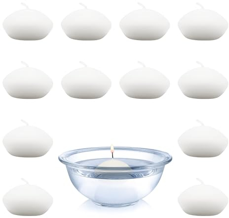 pajoma® XL Schwimmkerzen 12 Stück, Creme - unbeduftete Wasserkerzen | 80g Wachsgewicht, ca. 8 Std. Brenndauer, 69 x 38 mm | Poolkerzen Teelichter-Kerze