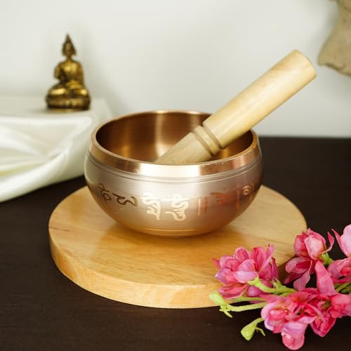 Ekhasa 100 % ren brons handgjord tibetansk meditation sångskål (5 tum) | Autentiskt ljudskål meditationsset för djupt om-ljud | tibetanska ljudläkande skålar är perfekta andliga, yogapresenter