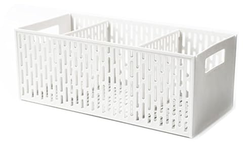 Tyenaza Cestini Portaoggetti, Cestino Portaoggetti Divisorio in Plastica, 3 Scomparti Vegetable Basket White, Contenitori per Alimenti, per Frutta e Verdura, Snack (12 X 15 X 32 cm)