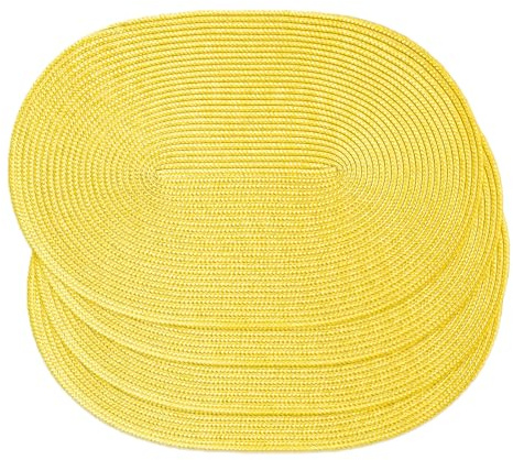volumoon Set di 4 Tovagliette Ovali Intrecciate, Resistenti al Calore e Anti-Scivolo, Gialle