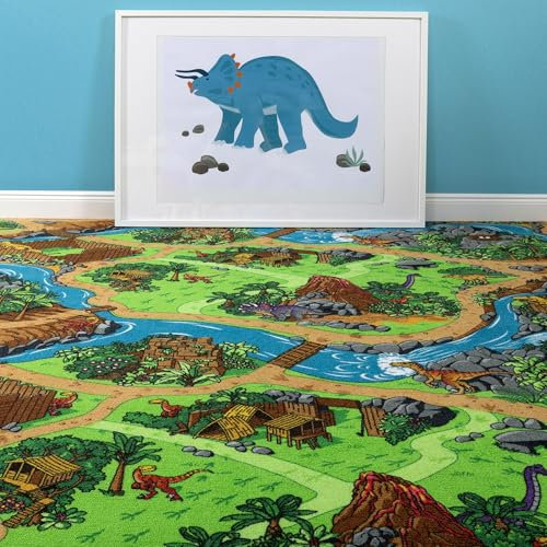 Steffensmeier Teppichboden Buddy Meterware | Auslegware für Kinderzimmer | Spielteppich | Dino, Größe: 200x300 cm