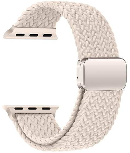 Kompatibelt med Apple Watch-band 38mm/40mm/41mm/42mm. Flätat damband, Justerbart nylonband med magnetfäste för Apple Watch Serie 10/9/8/7/6/5/4/SE. Elastiskt tygband för Apple Watch Starlight