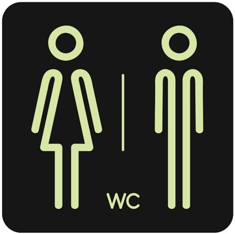 N.I.Edit.H - Cartel WC/Placas PVC negro con vinilo fotoluminiscente/Brillan en la oscuridad/Hombre, Mujer, Minusválidos, WC/Cartel luminoso (Hombre/Mujer)