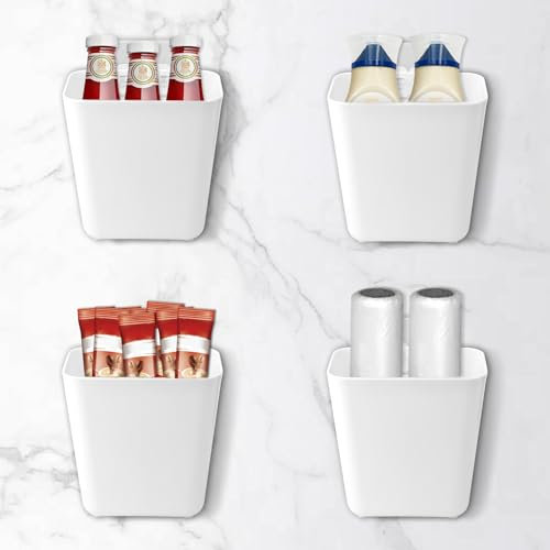 TNOMSNO 4 Piezas Cajas Organizadoras Autoadhesivas de Pared, Cajas de Almacenamiento Autoadhesivas para Montar en la Pared Organizador de Artículos Pequeños para Gabinete Baño Refrigerador