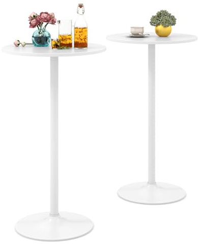 TANGZON 60CM Round Bar Table Set of 2, 2-in-1 Height Adjustable Pub/Coffee Tables with Metal Base, Bistro Dining Furniture for Home Kitchen Cocktail, Easy Assembly (2, White)