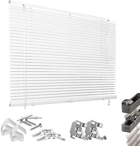 HUGG Klemmfix-Jalousien Fenster ohne Bohren, mit Klemmclips, Wand- und Deckenmontage, 120 x 130 cm, Weiß