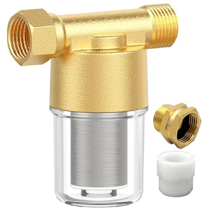 DR. LAWATER Reusable Brass Sediment Filter, 40 Micron Washer Water Filter System, For Washing Machine, Garden, Heater, RV, Protecting Appliances, Reduces Clothes Yellowing, Impede Scale Shower Filter