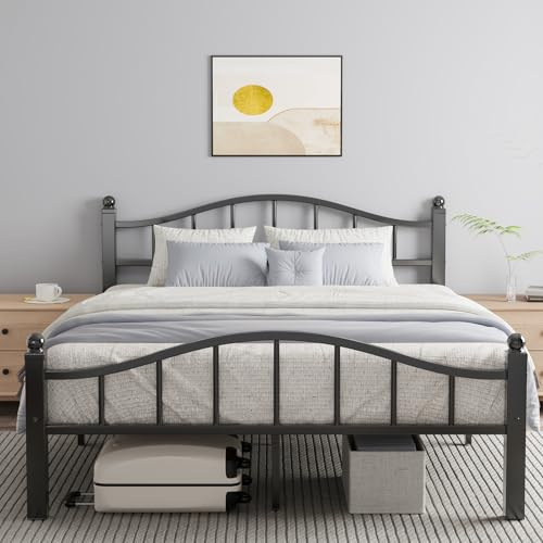 Blbeed Metal Queen Bed Frames, Noise-Free Design & Underbed Storage Heavy Duty Queen Size Bed Frames with Headboard No Box Spring Needed/Tool-Free Assembly