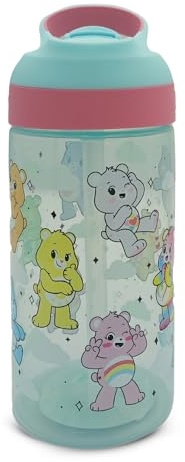 Care Bears 480ml Kids Water Bottle with Flip Up Straw Spout & Carry Loop – BPA Free School Drinks Bottle with Cheer Bear, Funshine & Grumpy Bear Design