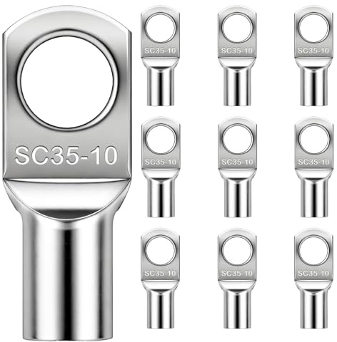 InYoHui 10PCS Copper Wire Lugs SC35-10 Tinned Ring Terminals 35mm M10