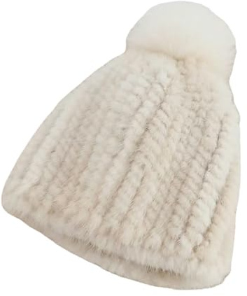 Gyios Berretto con Pompon Cappello Lavorato A Maglia da Donna in Vera Pelliccia di Visone, Invernale Spesso Volpe, Calda Lusso per Il Freddo E l'Abbigliamento All'ap
