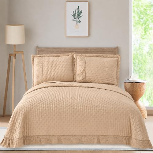 Colcha Boutí Cama 135 (235x260) Termosellada Ligera y Transpirable – Cubrecama Acolchado de Microfibra Suave y Transpirable para Verano y Entretiempo – 2 Fundas Almohada (50x70) (Verona Arena)