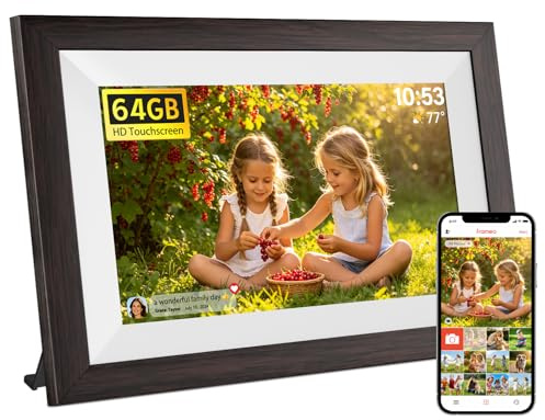 Frameo Cornice Digitale Wi-Fi 10,1 Pollici, Cornice Elettronica 64GB, Cornice Fotografica HD IPS Touch Screen, Rotazione Automatica, Montaggio A Parete Possibile Condividere Foto tramite Frameo APP