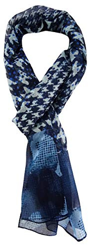 TigerTie Unisex Chiffon Schal in blau marine grau schwarz gemustert - Gr. 160 cm x 36 cm