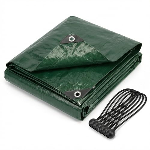 CoverUp! Dukpresenning 4 x 4 m, 12 presenningsslingor INCL. - Skyddspresenning med öljetter, rivtålig, vattentät 200 g/m2 - grön