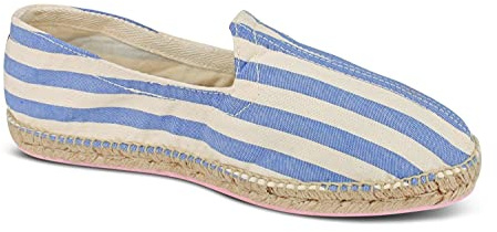 weltenmann Corralejo – Espadrillas Slip-on a Colore a Strisce Larghe in Cotone con Borsa di Stoffa, Lagoon, 41, Handmade in Spain