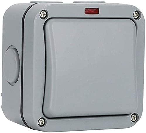 wasserdichter lichtschalter aussen, Kontrollschalter Kontrolllämpchen, 20A IP66 Bewertet Für Garten Werkstatt Balkon, Gray (1 Gang)