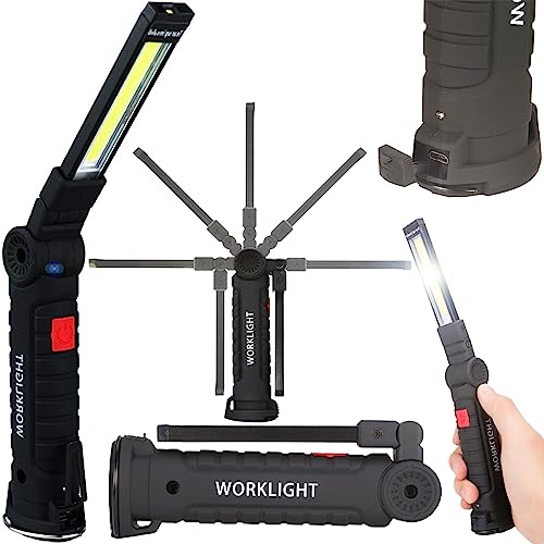 Retoo LED Arbeitsleuchte, COB Werkstattlampe Inspektionsleuchten mit Magnet, Wiederaufladbare USB-Ladekabel, Taschenlampe für Auto Reparatur, Garage, Camping, Notbeleuchtung, Magnettaschenlampen