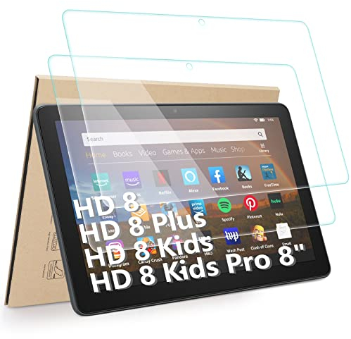 Hianjoo 2-Stück Schutzfolie Kompatibel für Fire HD 8 Tablet 8 Zoll (12. Gen/10. Gen 2024/2022/2020), Displayschutz Kompatibel für Fire HD 8/8 Plus/8 Kids/8 Kids Pro 8'', Anti-Kratzer, 9H Härte