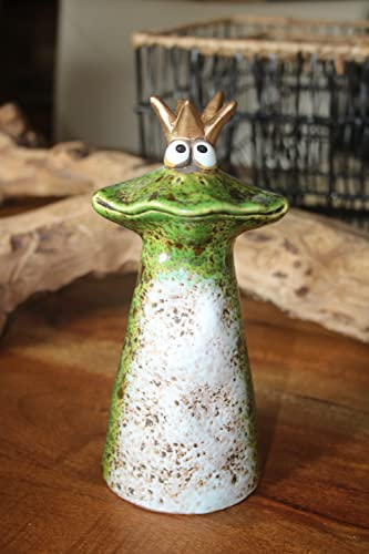 Holzwurm Petit roi grenouille, figurine de clôture, tabouret poteau en céramique, hauteur 19 cm, non résistant au gel