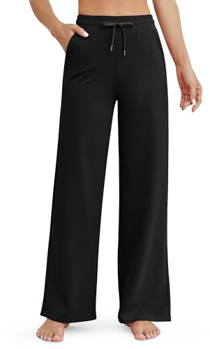 G4Free Women's Yoga Pants Wide Leg Joggers for Women UK Loose Straight Leg Casual Sweatpants Drawstring Trousers Lounge Pants with Pockets Tall(Black,M)
