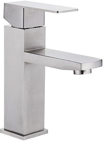 Grifo Lavabo Acero Inoxidable Monomando Agua Fría y Caliente con 2 Mangueras Incluidas