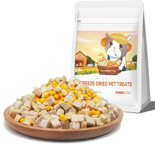 BNYEE Freeze Dried Cat & Dog Treats – 8OZ Freeze Dried Chicken+Duck+Egg Yolk 3 in 1 Meat Snacks - High Protein, Bite-Sized, Training Treats Snacks (8 OZ)